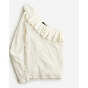 J. Crew NWT One-Shoulder Ruffleneck in‎ Vintage Rib Ivory LG Fairy Boho Stretch